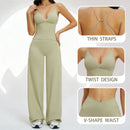 Conjunto Esportivo Feminino 2 Peças: Top Regata com Costas Estéticas + Calça Pantalona de Cintura Alta, Roupa de Yoga Respirável para Academia e Loungewear