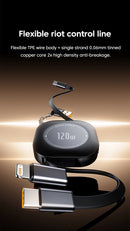Cabo Retrátil 120W USB-C para iPhone e Android – Carregamento Rápido PD + Transferência de Dados | USB-A / Type-C