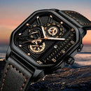 Relógio Masculino Luxury Big Dial – Design Quadrado Premium com Pulseira em Couro PU e Estilo Esportivo Elegante