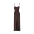 Vestido Midi Drapeado Feminino, Decote Reto, Alças Finas, Costas Abertas, Vestido Feminino Chic e Fashion