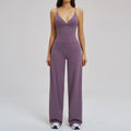 Conjunto Esportivo Feminino 2 Peças: Top Regata com Costas Estéticas + Calça Pantalona de Cintura Alta, Roupa de Yoga Respirável para Academia e Loungewear