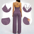 Conjunto Esportivo Feminino 2 Peças: Top Regata com Costas Estéticas + Calça Pantalona de Cintura Alta, Roupa de Yoga Respirável para Academia e Loungewear