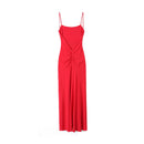 Vestido Midi Drapeado Feminino, Decote Reto, Alças Finas, Costas Abertas, Vestido Feminino Chic e Fashion