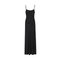 Vestido Midi Drapeado Feminino, Decote Reto, Alças Finas, Costas Abertas, Vestido Feminino Chic e Fashion