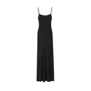 Vestido Midi Drapeado Feminino, Decote Reto, Alças Finas, Costas Abertas, Vestido Feminino Chic e Fashion