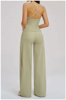 Conjunto Esportivo Feminino 2 Peças: Top Regata com Costas Estéticas + Calça Pantalona de Cintura Alta, Roupa de Yoga Respirável para Academia e Loungewear