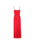 Vestido Midi Drapeado Feminino, Decote Reto, Alças Finas, Costas Abertas, Vestido Feminino Chic e Fashion