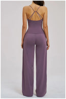 Conjunto Esportivo Feminino 2 Peças: Top Regata com Costas Estéticas + Calça Pantalona de Cintura Alta, Roupa de Yoga Respirável para Academia e Loungewear