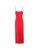 Vestido Midi Drapeado Feminino, Decote Reto, Alças Finas, Costas Abertas, Vestido Feminino Chic e Fashion