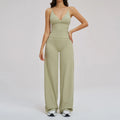 Conjunto Esportivo Feminino 2 Peças: Top Regata com Costas Estéticas + Calça Pantalona de Cintura Alta, Roupa de Yoga Respirável para Academia e Loungewear