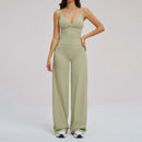 Conjunto Esportivo Feminino 2 Peças: Top Regata com Costas Estéticas + Calça Pantalona de Cintura Alta, Roupa de Yoga Respirável para Academia e Loungewear