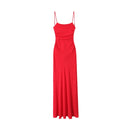 Vestido Midi Drapeado Feminino, Decote Reto, Alças Finas, Costas Abertas, Vestido Feminino Chic e Fashion
