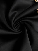 Vestido Midi Feminino Primavera/Verão, Preto, Sem Mangas, Gola Blazer, Com Cinto, Botões Frontais, Modelo Bodycon Elegante Profissional para Escritório