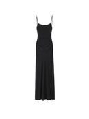Vestido Midi Drapeado Feminino, Decote Reto, Alças Finas, Costas Abertas, Vestido Feminino Chic e Fashion